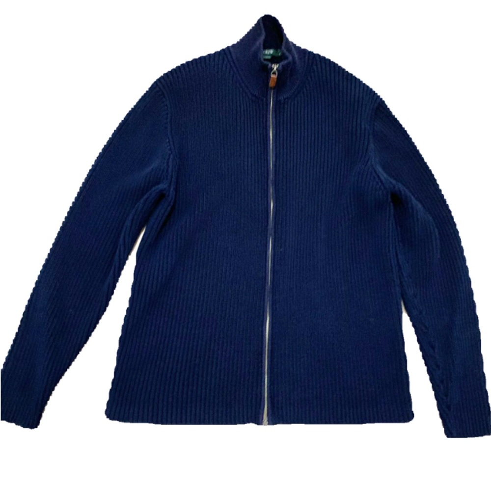 J Crew Heavy Cotton Ribbed Full Zip Cardigan - Navy Blue - MENS L